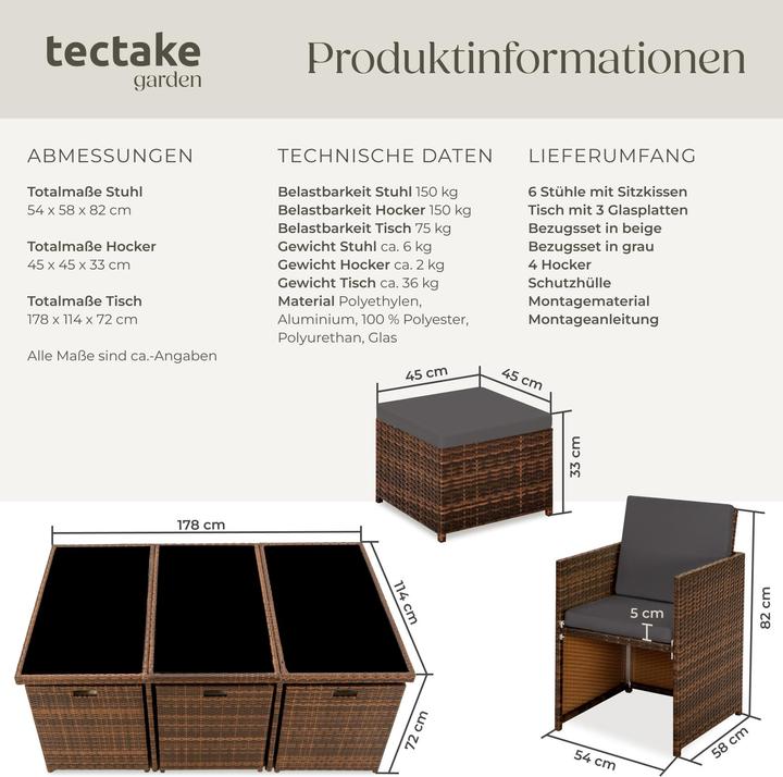 Produktbild tectake Rattan Sitzgruppe New York 6+4+1 mit Schutzhülle (178 cm)