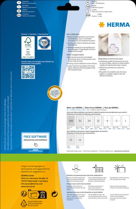 Image du produit Herma Étiquettes coeur A4