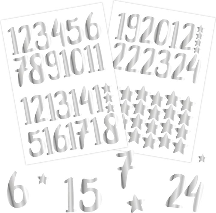 Produktbild Papierdrachen 24 Adventskalender Zahlenaufkleber – silber Nr69