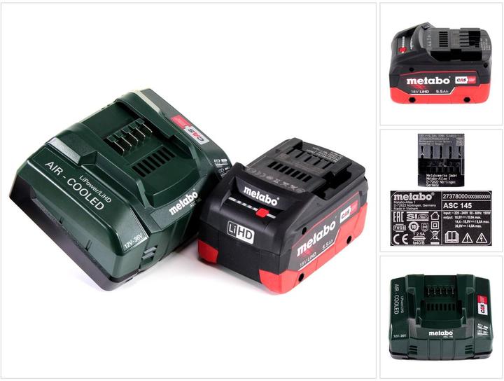 Produktbild Metabo Akku Basis Set 18V mit 1x Akku LiHD 5,5Ah ( 625368000 ) + Ladegerät ASC 145 ( 627378000 ) (18 V)