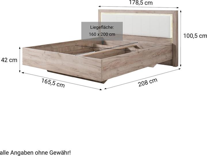 Image du produit Floki24 Lit double en bois Lit rembourré Cadre de lit matrimonial avec sommier à lattes Chêne gris (160 x 200 cm)