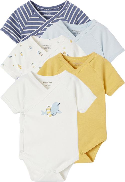 Vertbaudet Bio-Kollektion: 5er-Pack Baby Kurzarm-Bodys in Wickelform