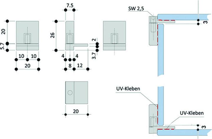 Actual product image Bohle Glass door hinges glass glass Swing (2 pcs.)