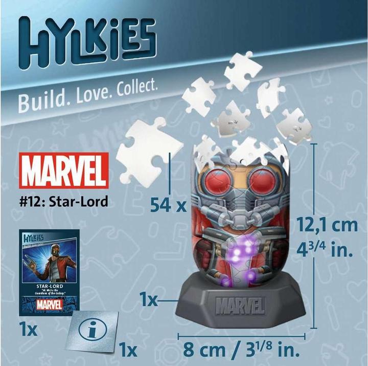 Actual product image Ravensburger Hylkies: The new collectible figure series to assemble yourself. Figure #12 - Star-Lord. (54 pieces)