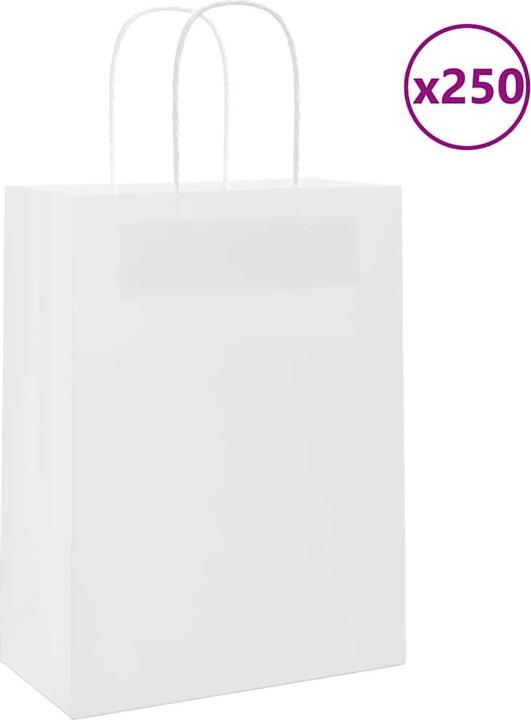 Produktbild VidaXL Kraftpapiertüten 250 Stk. mit Henkel Weiss 22x11x28 cm Papiertüte (Geschenktüte, 250 x)