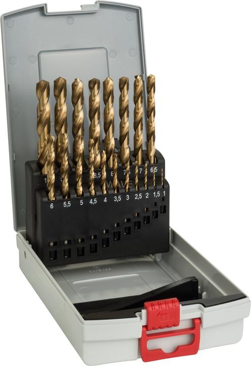 Produktbild Bosch Professional Zubehör Metallbohrer-Set HSS-TiN, ProBox, 19-teilig (6 mm, 1 mm, 6.5 mm, 5.5 mm, 10 mm, 1.5 mm, 7 mm, 3 mm, 5 mm, 8.5 mm, 8 mm, 2.5 mm, 9 mm, 3.5 mm, 4.5 mm, 2 mm, 7.5 mm, 9.5 mm, 4 mm)