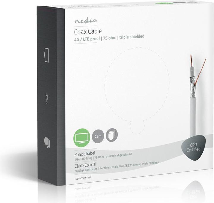 Actual product image Nedis Antenna cable on roll | 4G / LTE Secure | 75 Ohm | 3-fold shielded | ECA | 25.0 m | Coax | (75 dB, Antenna cable)