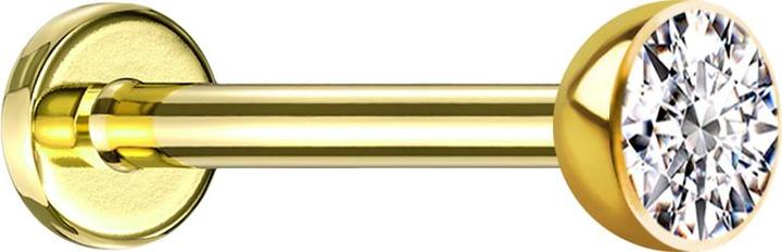 Star Piercing Micro Threadless Labret vergoldet Halbkugel mit Kristall silber (ohne Messing, Titan G23)