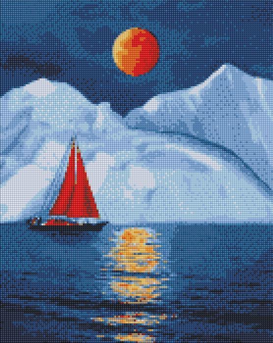 Actual product image Ideyka Diamond Painting - Red sailing boat with frame 40 x 50 cm