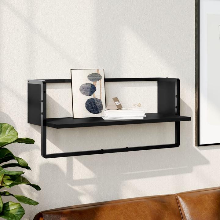 Immagine prodotto VidaXL Mensola a muro con barra nera 65x25x30 cm, colore (65 x 25 x 30 cm)