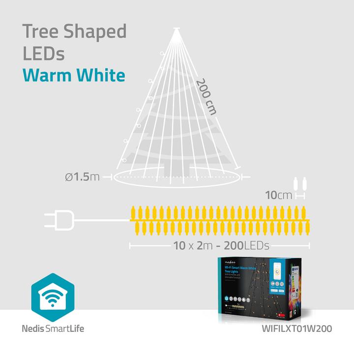 Immagine prodotto Nedis SmartLife LED decorativo | Wi-Fi | Bianco caldo | 200 LED | 10 x 2 m | Android™ / IOS (2 m)