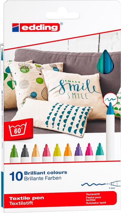 Image du produit Edding Marqueurs en tissu de couleur, 10 pièces, 4600 (Trié, 1 mm, 10 x)
