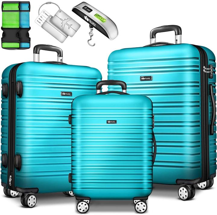 Tillvex 3-teilige Reisekoffer-Set mit Kofferwaage & Anhänger (M (50 - 90l), L (90 - 115l), XL (ab 115l))