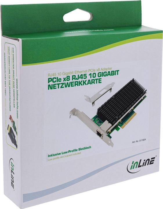Produktbild InLine 10-Gigabit Netzwerkkarte, 1x RJ45 10Gb/s, PCIe x8, inkl. low profile Slotblech (PCIe)