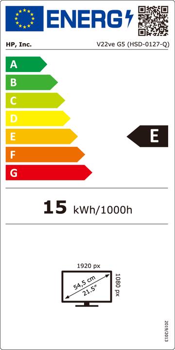 Label énergétique HP V22ve G5 Moniteur FHD 54,5cm 21,45pouces 16:9 5ms VGA HDMI (P) (1920 x 1080 pixels, 21.50")