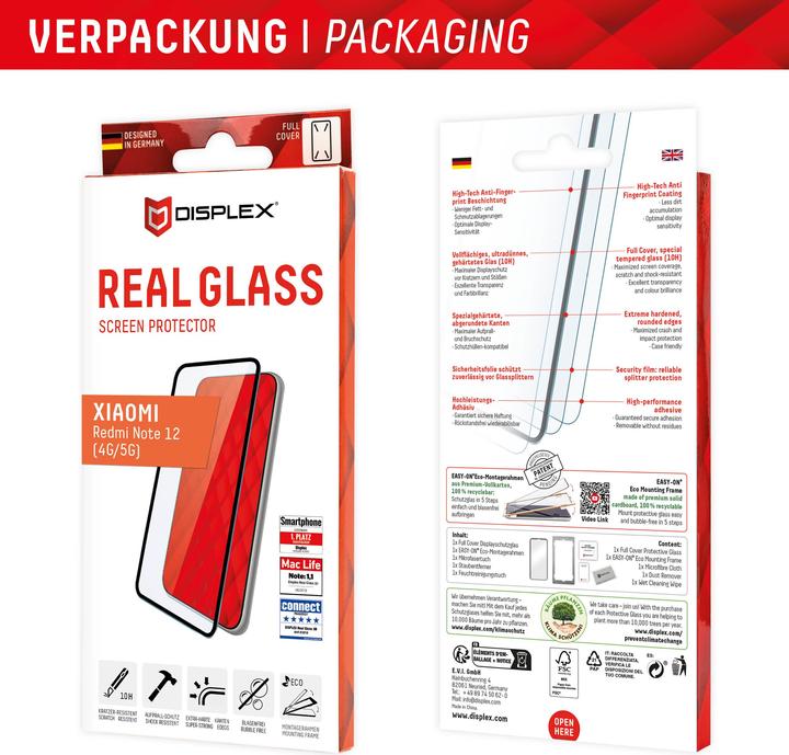 Actual product image Displex Real Glass, Full Cover Panzerglas (1 Piece, Xiaomi Redmi Note 12, Xiaomi Poco X5)