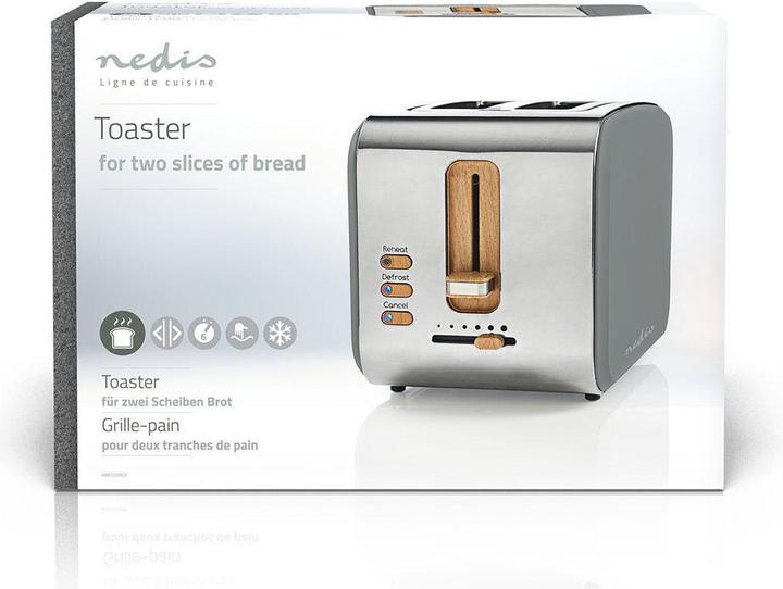 Produktbild Nedis Toaster Soft Touch Serie 2 Steckplätze Bräunungsstufen: 6 Auftaufunktion Grau