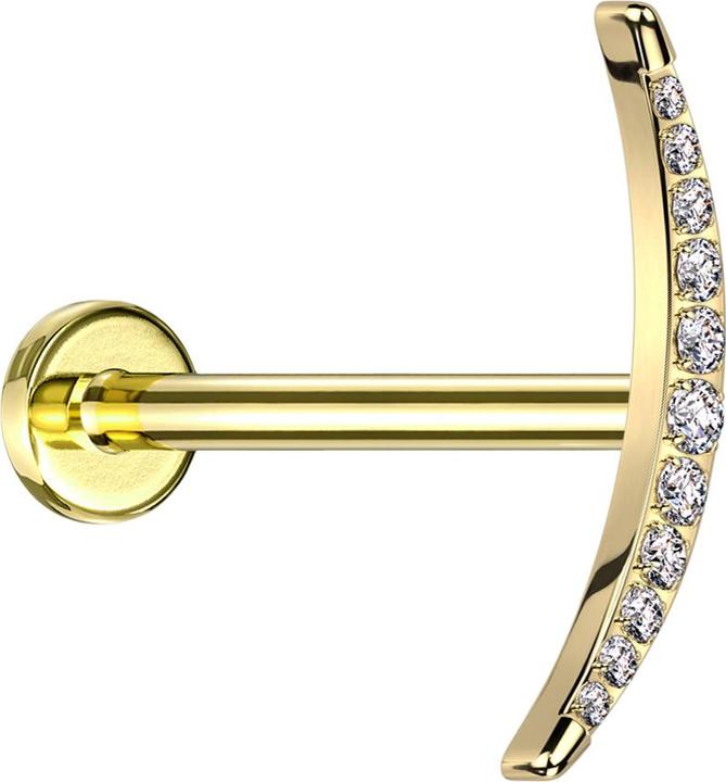 Produktbild Star Piercing Micro Labret Innengewinde vergoldet Mondsichel silber mit Kristallen silber (ohne Messing, Titan G23)