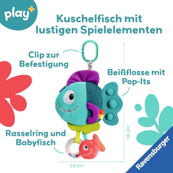 Actual product image Ravensburger 4876 play+ Pop-it Piranha (blue), cuddly toy with lots of play effects, baby toy