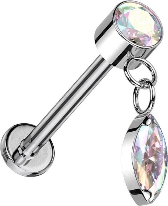 Produktbild Hollywood Body Jewelry Micro Threadless Labret silber Zylinder silber Kristall multicolor Anhänger Ovaler Kristall multicol (ohne Messing, Titan G23)