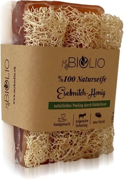 Produktbild MyBiolio Naturseife Eselmilch-Honig mit Kürbisfaser (Hartseife)