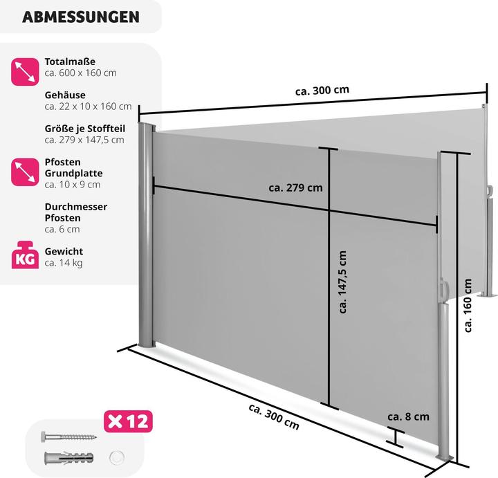 Produktbild tectake Doppel-Seitenmarkise (6 m)