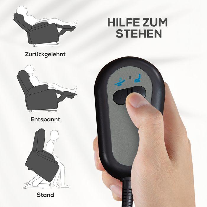 Produktbild Swisshandel24 Fernsehsessel mit Aufstehhilfe Elektrisch, Liegefunktion, Leinenoptik, Fernbedienung, Grau