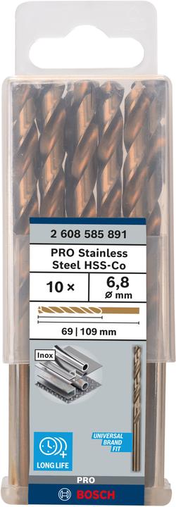 Image du produit Bosch Professional Zubehör Foret hélicoïdal PRO Stainless Steel HSS-Co, 6.8 x 69 x 109 mm (6,8 mm)