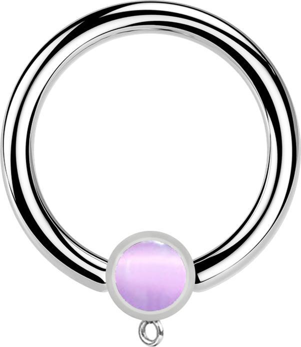 Image du produit Star Piercing Micro Closure anneau argent avec cylindre pierre oeil de chat violet anneau pour pendentif (sans laiton, Minéral, Acier chirurgical 316L)