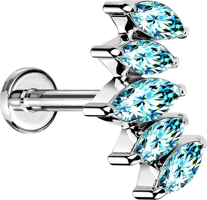 Produktbild Star Piercing Micro Labret Innengewinde silber Fächer mit fünf Kristalle aqua (Chirurgenstahl 316L, ohne Messing)