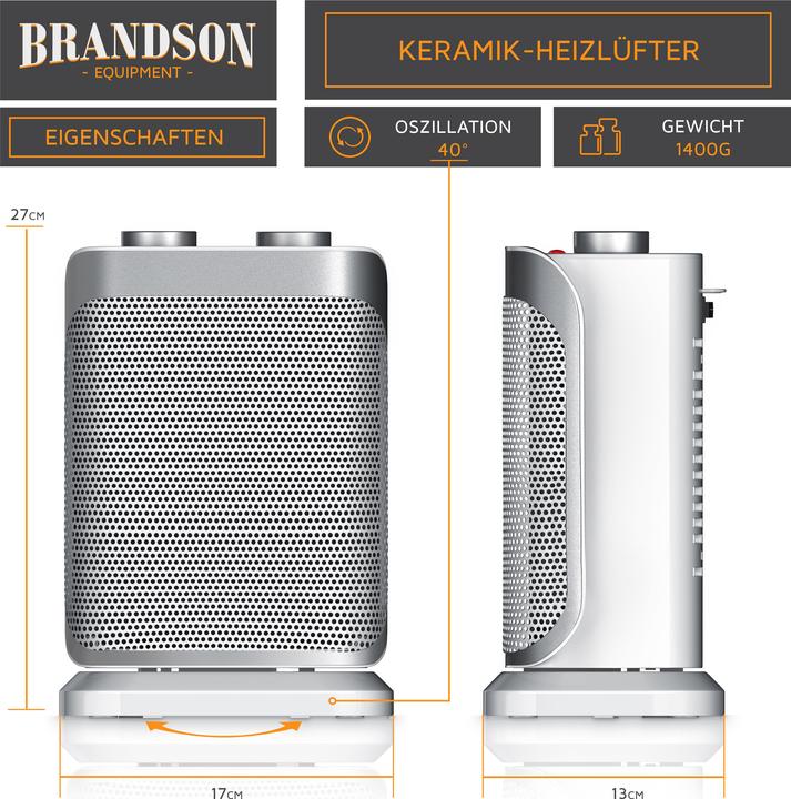 Image du produit Brandson Ventilateur chauffant avec élément chauffant en céramique 1500 W (1500 W)