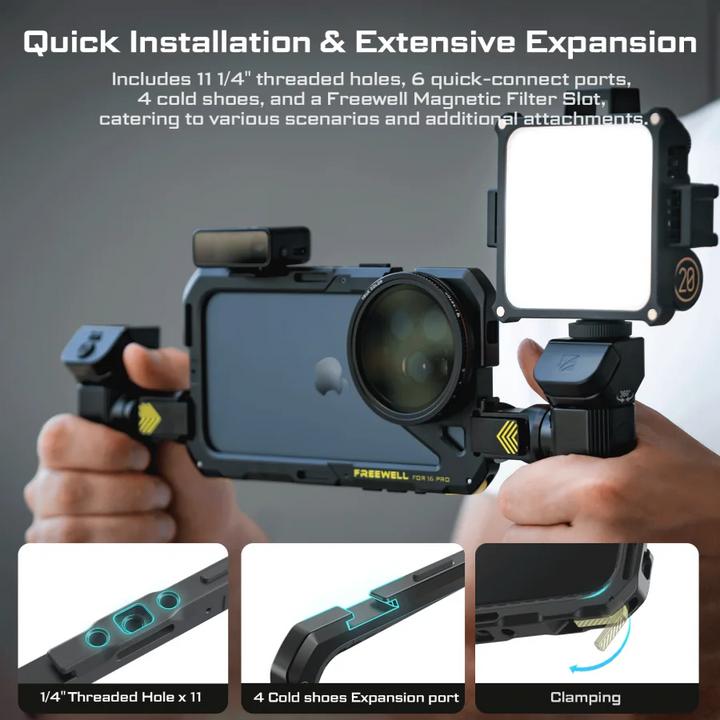 Image du produit Freewell iPhone 16 Pro Genius Rig Cage pour iPhone 16 Pro Genius Rig, poignées pour trépieds et monopodes