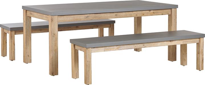 Immagine prodotto Beliani Set di mobili da giardino Tavolo in cemento/legno d'acacia grigio con 2 panche OSTUNI (180 cm)