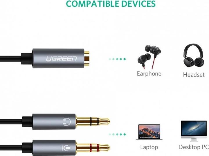 Produktbild Ugreen Mikrofon und Kopfhörer Y Splitter 3.5 mm Klinke (0.20 m, 3.5mm Klinke (AUX))