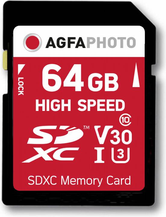 Actual product image AGFAPHOTO SDXC Card 64GB High Speed Class 10 UHS I U1 V30 (64 GB, SDXC, U1, UHS-I)