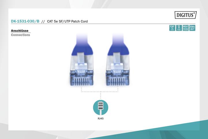 Produktbild Digitus CAT5e SF-UTP Patchk.,3m, Blau (SF/UTP, CAT5e, 3 m)