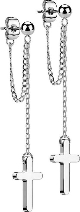 Immagine prodotto Star Piercing Orecchini a perno in argento con catena pendente a forma di palla con croce (senza ottone, Acciaio chirurgico 316L)