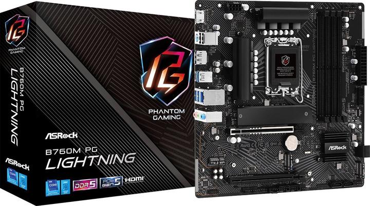 Actual product image AsRock B760M PG LIGHTNING - mATX DDR5 S1700 (LGA 1700, Intel B760, mATX)