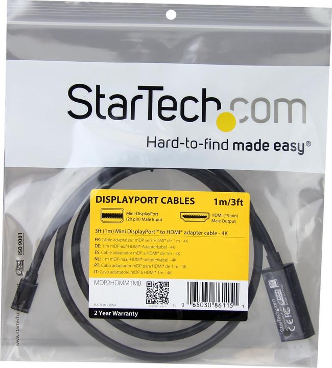 Image du produit StarTech Câble mDP vers HDMI de 3 pieds - 4K (1.01 m, HDMI)