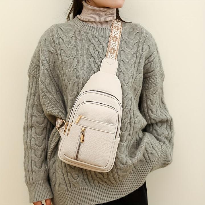 Immagine prodotto Only-Bags.Store Borsa da petto vintage con tasche multiple e chiusura a zip, borsa a tracolla casual sportiva