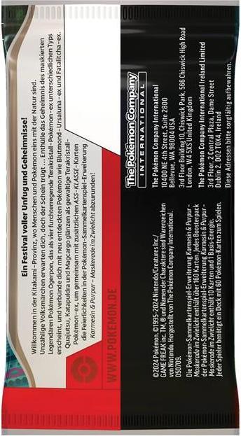 Nutritional values and ingredients Pokémon Pokemon Maskerade im Zwielicht Booster Pack (German, Booster Pack)
