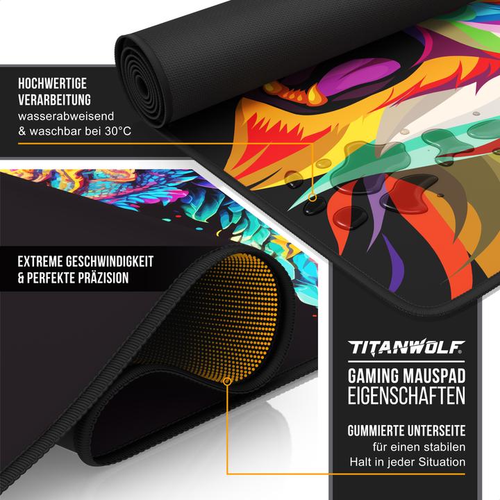 Produktbild Titanwolf Gaming Mauspad, XXXL Speed Mausmatte 1200 x 600 mm, Geschwindigkeit & Präzision, Colour Lion 2 (XXL)