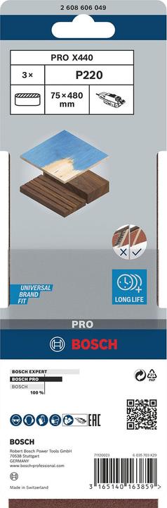 Image du produit Bosch Professional Zubehör PRO X440 bande abrasive, 75 x 480 mm, G220 (220)