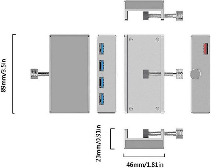 Actual product image Allnet USB 3.0 4 Port Clip Hub (USB-C, 4 Ports)