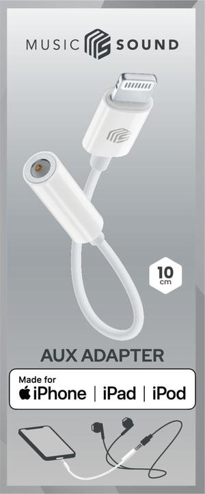Actual product image Music Sound Cellularline MFI Audio Adapter Cable Lightning to 3.5mm Jack White (Lightning, 3.5mm jack)