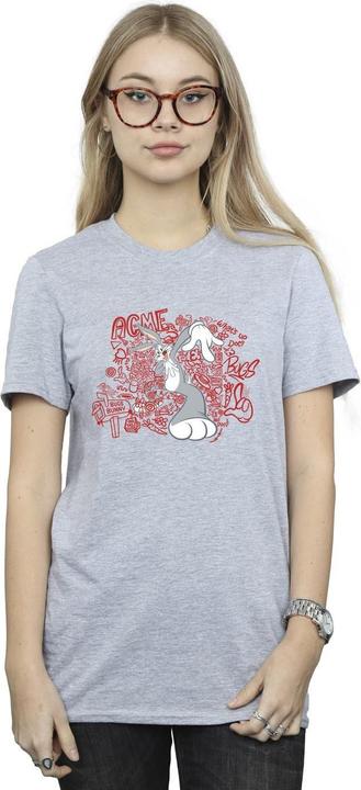 Actual product image Looney Tunes Womens/Ladies ACME Doodles Bugs Bunny Cotton Boyfriend T-Shirt (M)