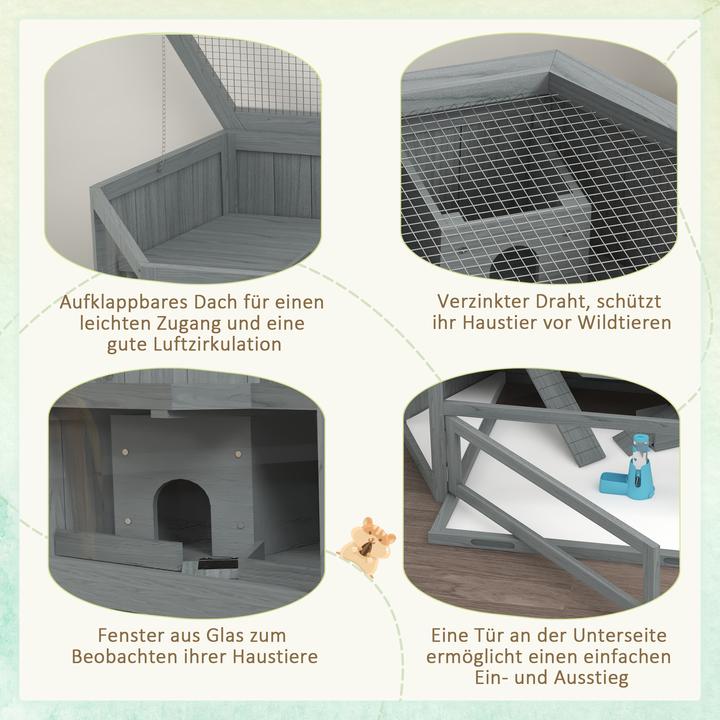 Produktbild PawHut Hamsterkäfig Tannenholz, PS-Plexiglas Grau