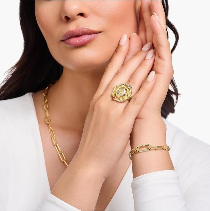 Image du produit Thomas Sabo Bague cocktail au design cosmique plaqué or avec pierres multicolores (54, Argent 925)