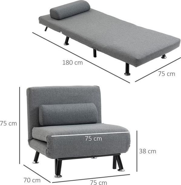 Immagine prodotto Swisshandel24 Letto pieghevole, poltrona letto, schienale reclinabile, acciaio, aspetto lino, nero, 75x70x75cm