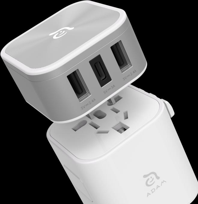 Produktbild Adam Elements OMNIA T3 | Weiss | Universal-Reiseadapter mit USB-C und USB-A Ladeanschlüssen
